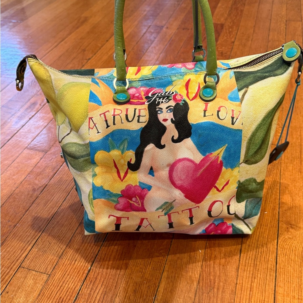 GABS bag . Colorful Tattoo-Inspired Canvas Tote Bag - Multicolor